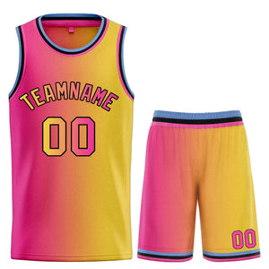 Maillot de basket-ball personnalisé, ensemble de mode dégradé de taureau jaune rose-noir