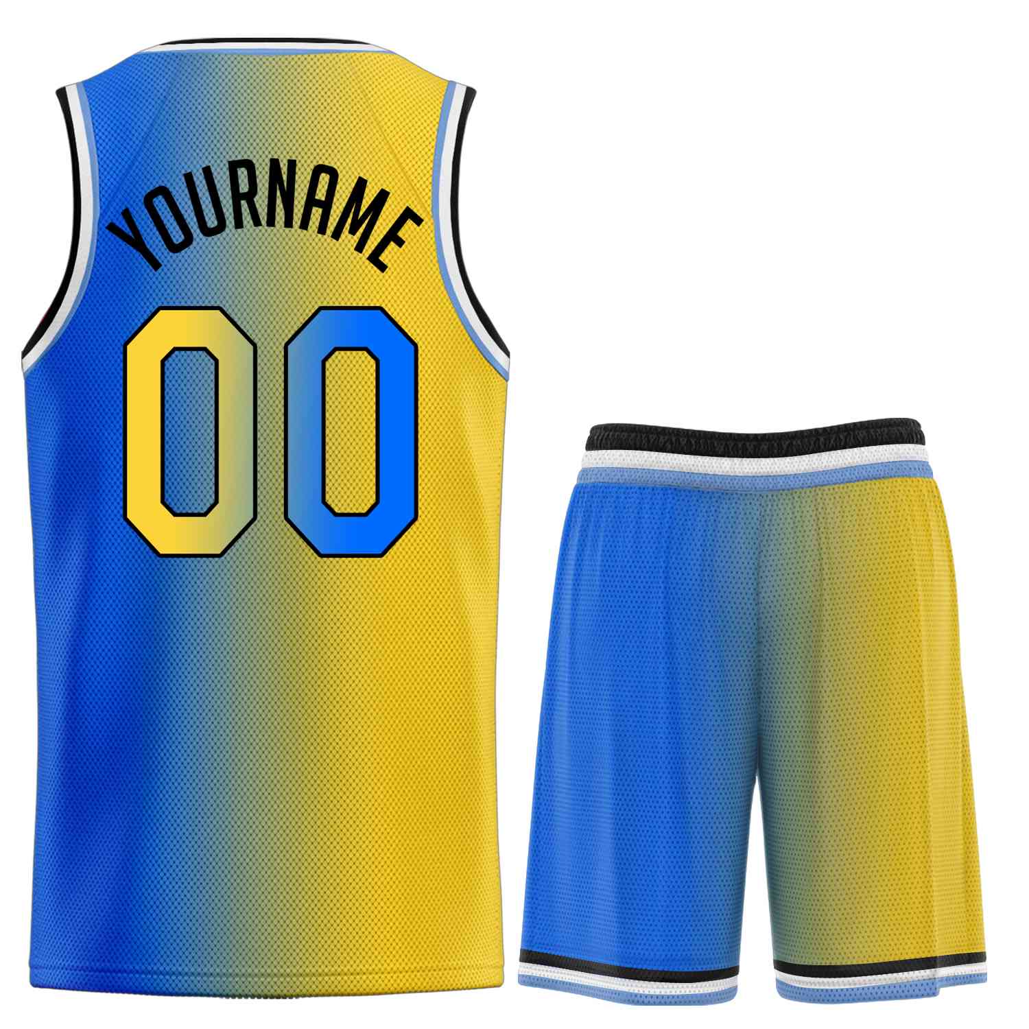 Maillot de basket-ball personnalisé, ensemble de mode dégradé de taureau Royal-noir jaune