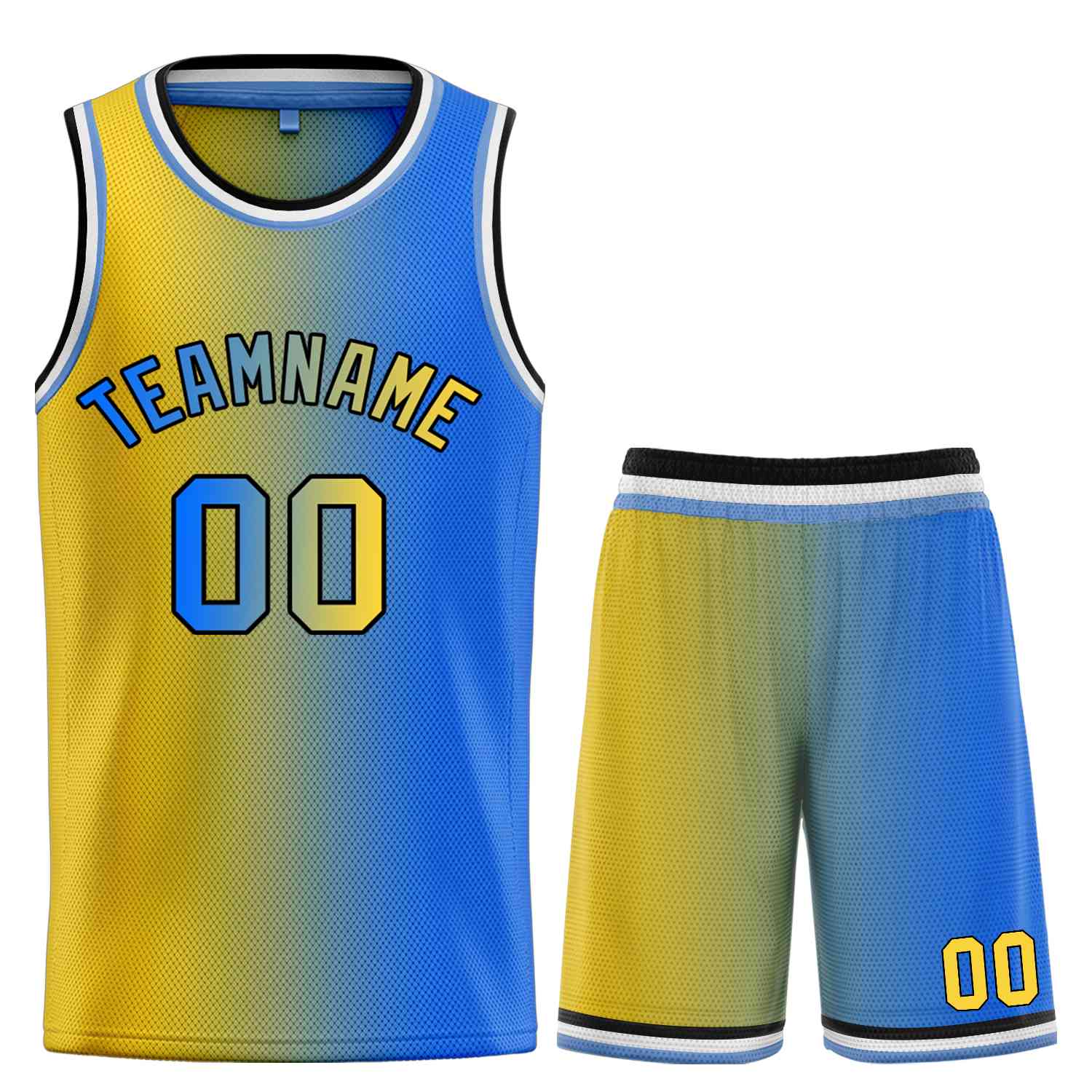 Maillot de basket-ball personnalisé, ensemble de mode dégradé de taureau Royal-noir jaune