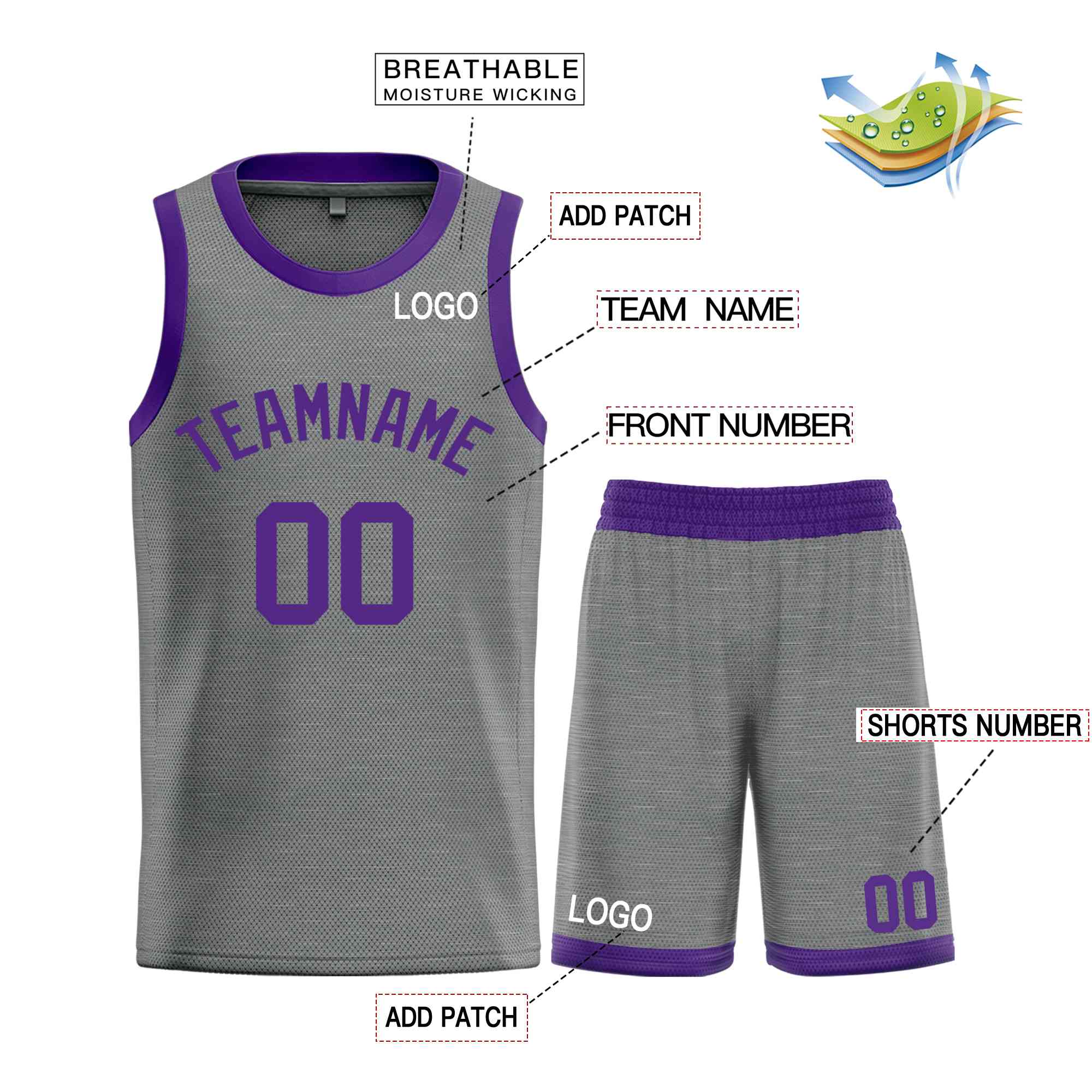 Custom Dark Gray Purple Classic Sets Bull Basketball Jersey