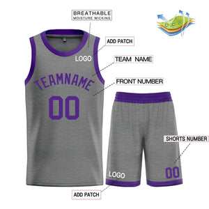 Maillot de basket-ball Bull personnalisé, gris foncé, violet, ensembles classiques