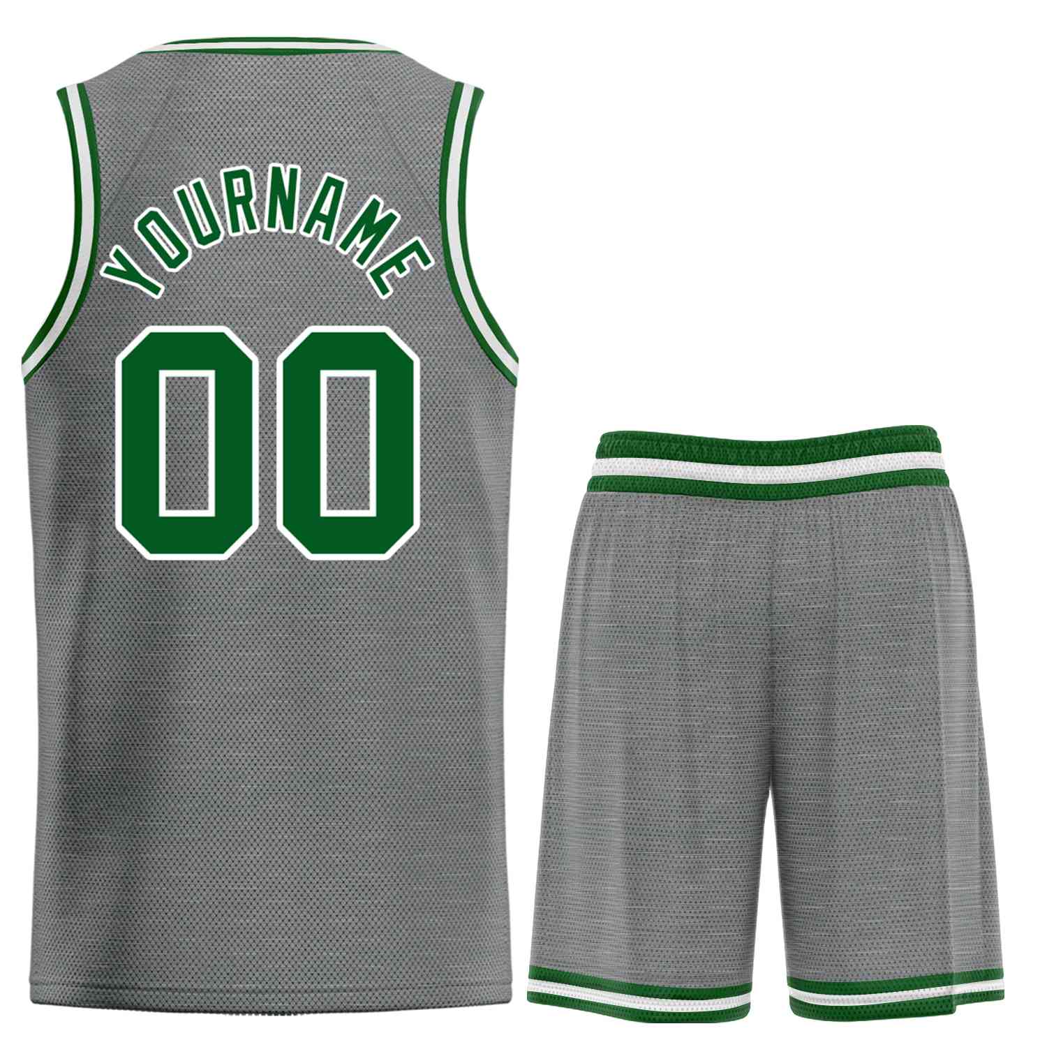 Maillot de basket-ball Bull, ensemble classique personnalisé gris foncé vert-blanc