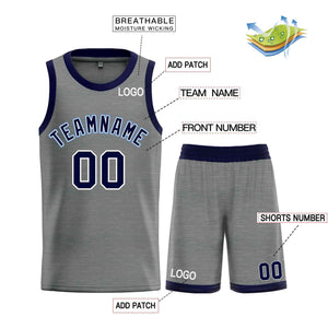 Maillot de basket-ball Bull personnalisé, gris foncé, bleu marine et blanc, ensembles classiques