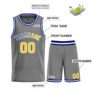 Maillot de basket-ball Bull personnalisé gris foncé jaune-blanc, ensembles classiques