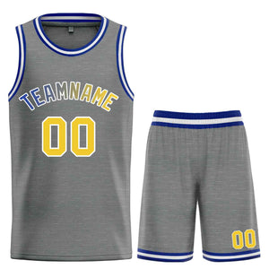 Maillot de basket-ball Bull personnalisé gris foncé jaune-blanc, ensembles classiques