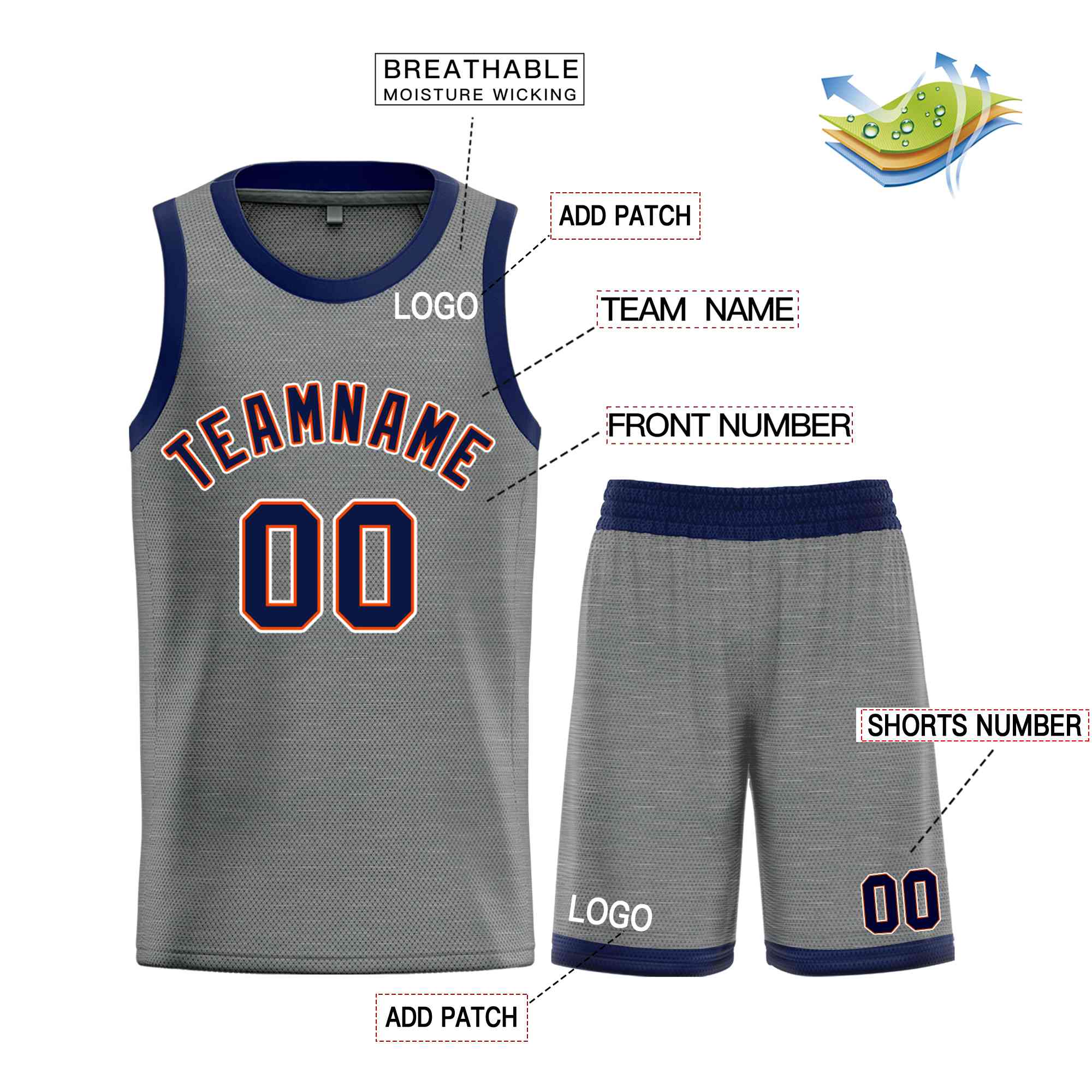 Custom Dark Gray Navy-Orange Classic Sets Bull Basketball Jersey