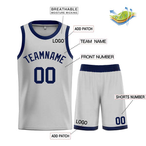 Custom Gray Navy Classic Sets Bull Basketball Jersey