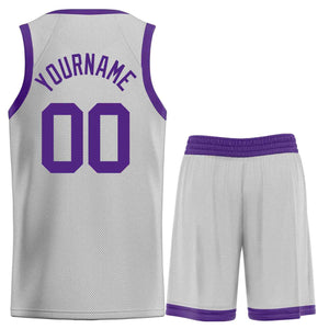 Maillot de basket-ball Bull, ensemble classique gris violet personnalisé