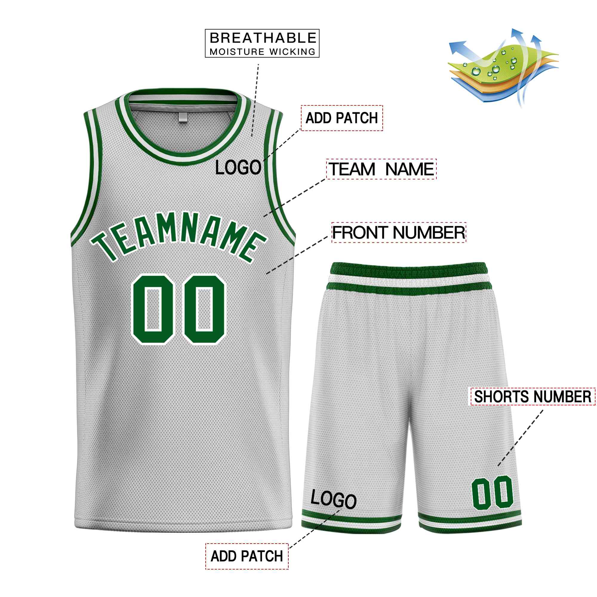 Maillot de basket-ball Bull personnalisé gris vert-blanc, ensembles classiques