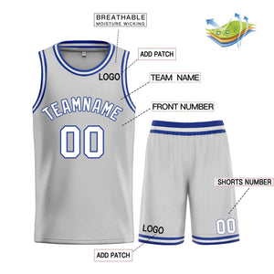 Maillot de basket-ball Bull personnalisé gris blanc-Royal Classic