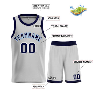 Custom Gray Navy-Powder Blue Classic Sets Bull Basketball Jersey