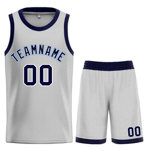 Custom Gray Navy-Powder Blue Classic Sets Bull Basketball Jersey