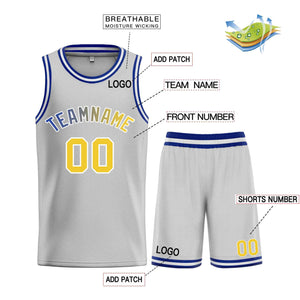 Maillot de basket-ball Bull personnalisé gris jaune-blanc, ensembles classiques