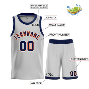 Custom Gray Navy-Orange Classic Sets Bull Basketball Jersey