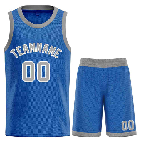 Custom Blue Gray-White Bull Classic Sets Curved Basketball Jersey