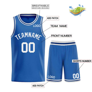 Custom Blue WhiteBull Classic Sets Curved Basketball Jersey