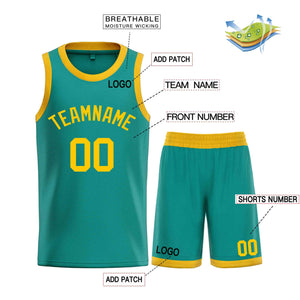 Maillot de basket-ball personnalisé, ensemble classique de taureau jaune sarcelle