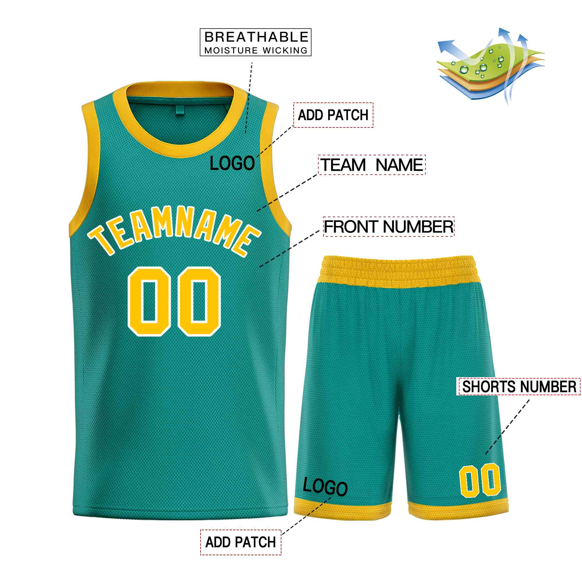 Custom Teal Yellow-White Bull Classic Sets Basketball Jersey