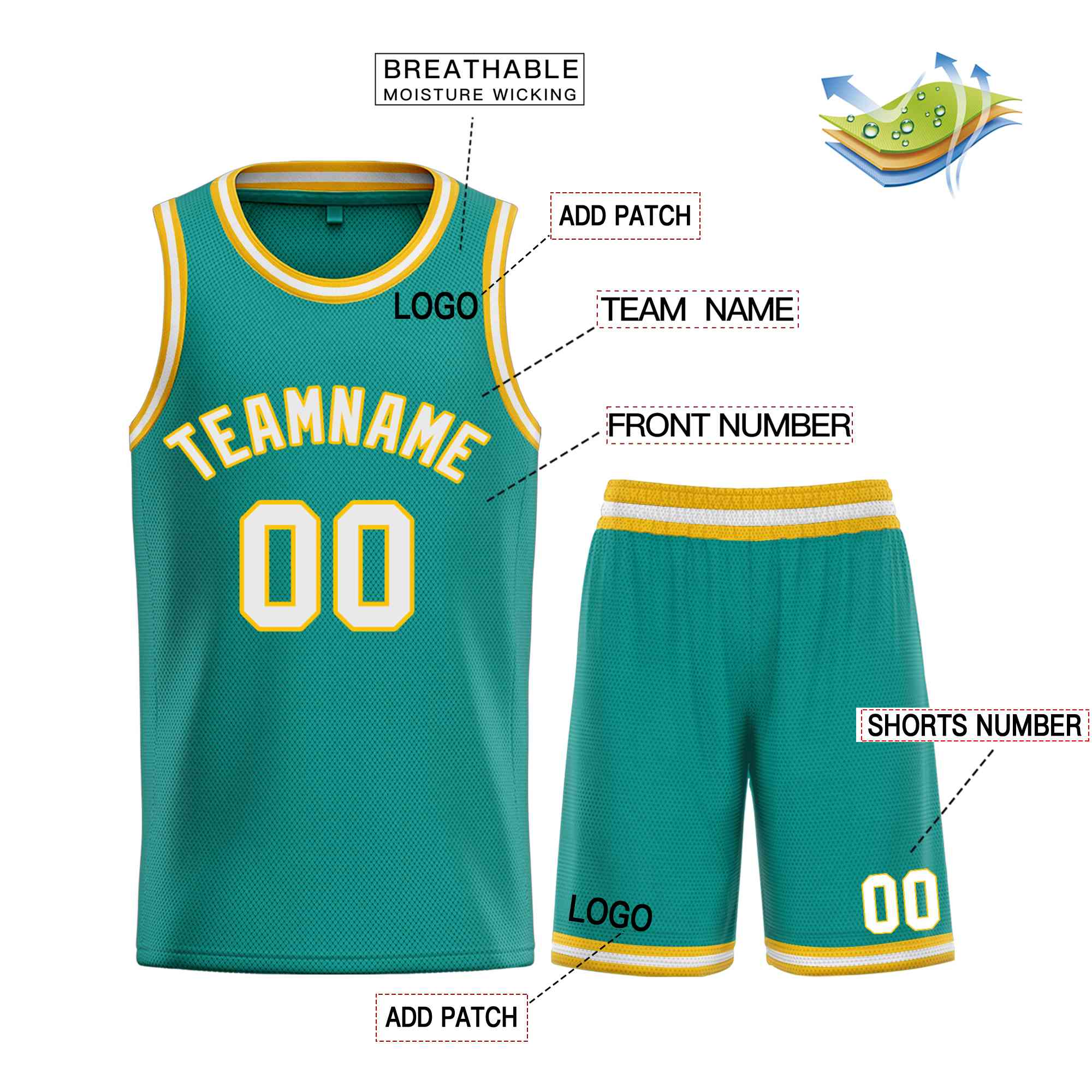 Custom Teal White-Yellow Bull Classic Sets Basketball Jersey