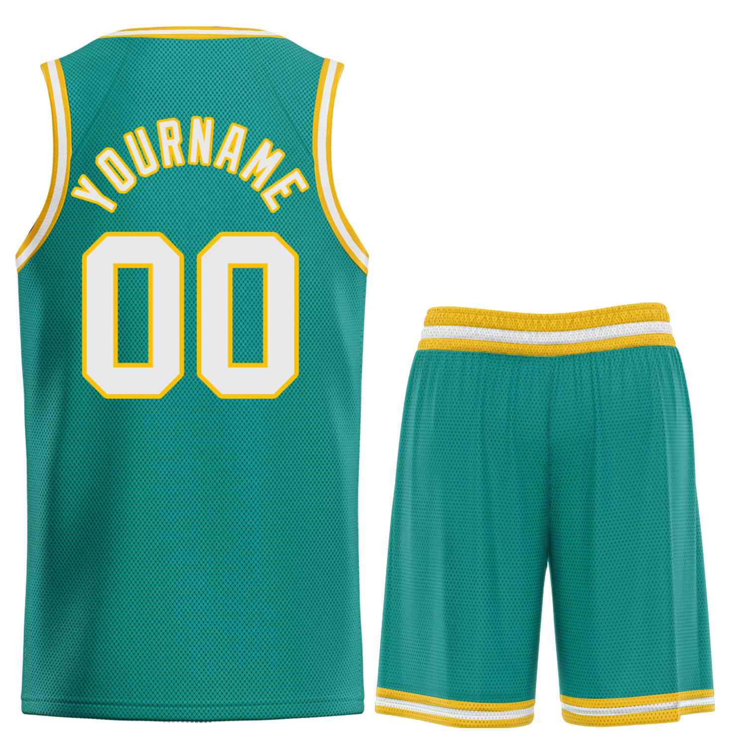 Custom Teal White-Yellow Bull Classic Sets Basketball Jersey