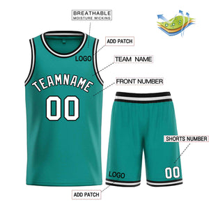 Custom Teal White-Black Bull Classic Sets Basketball Jersey