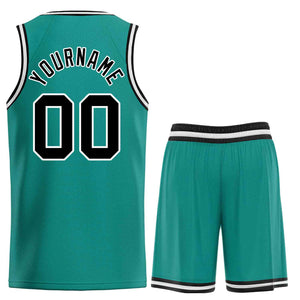 Custom Teal Black-White Bull Classic Sets Basketball Jersey