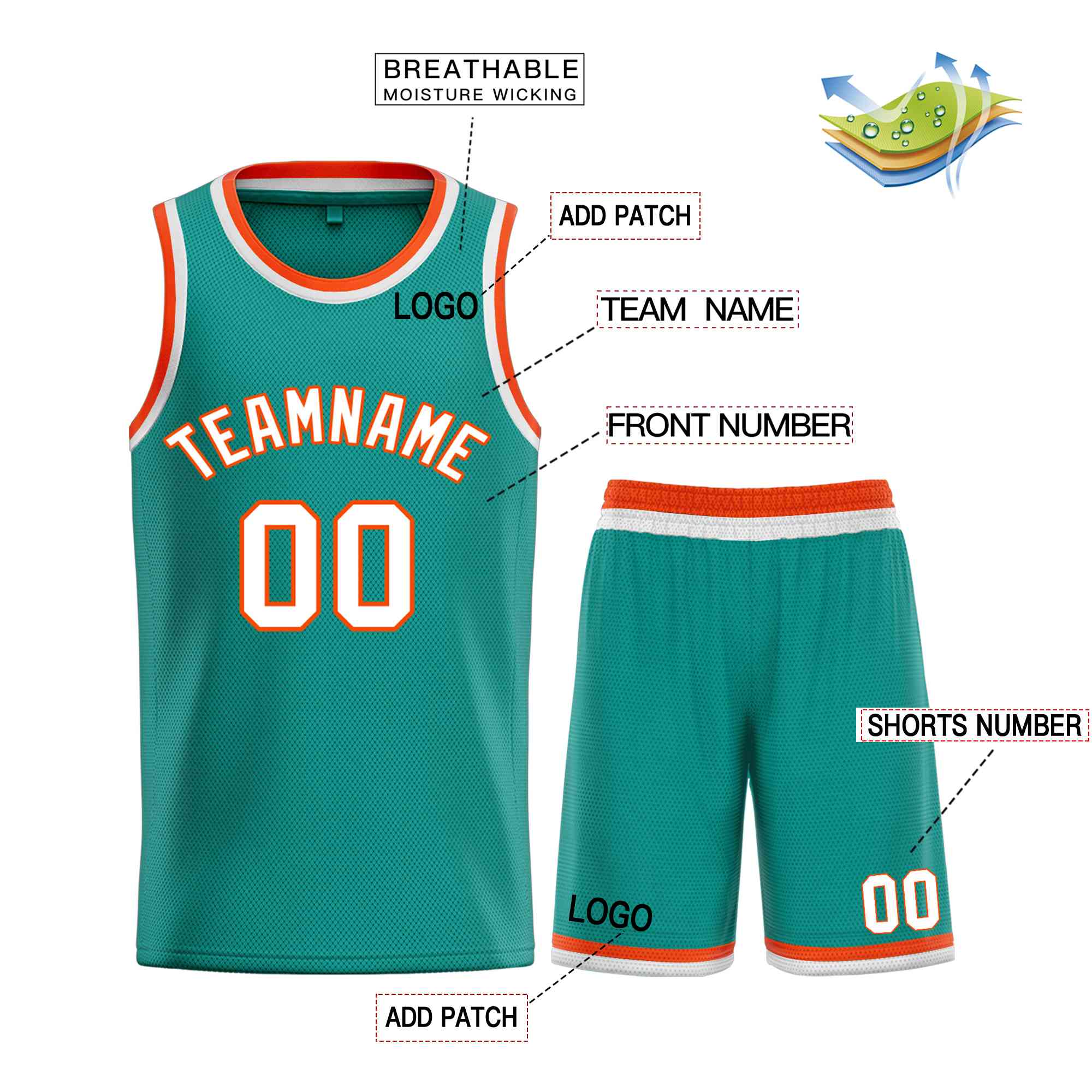 Custom Teal White-Orange Bull Classic Sets Basketball Jersey