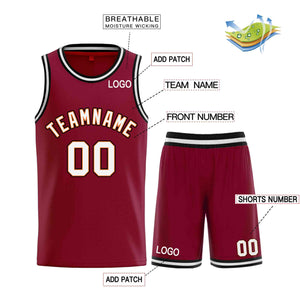 Custom Maroon White-Orange Classic Sets Curved Basketball Jersey