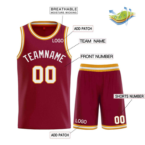 Custom Maroon White-Classic Sets Curved Basketball Jersey