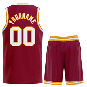 Custom Maroon White-Classic Sets Curved Basketball Jersey