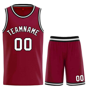 Custom Maroon White-Black Classic Sets Curved Basketball Jersey