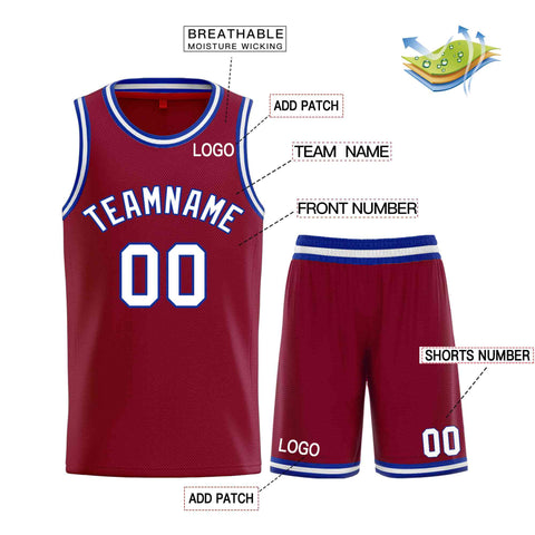 Custom Maroon White-Royal Classic Sets Curved Basketball Jersey