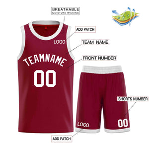 Custom Maroon White-Classic Sets Curved Basketball Jersey