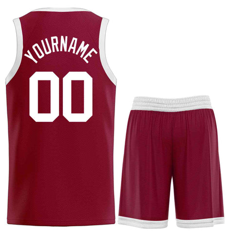 Custom Maroon White-Classic Sets Curved Basketball Jersey