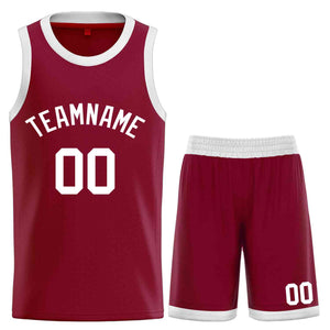 Custom Maroon White-Classic Sets Curved Basketball Jersey