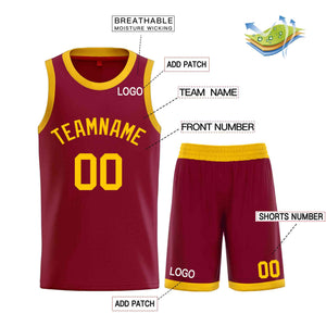 Custom Maroon Yellow-Classic Sets Curved Basketball Jersey