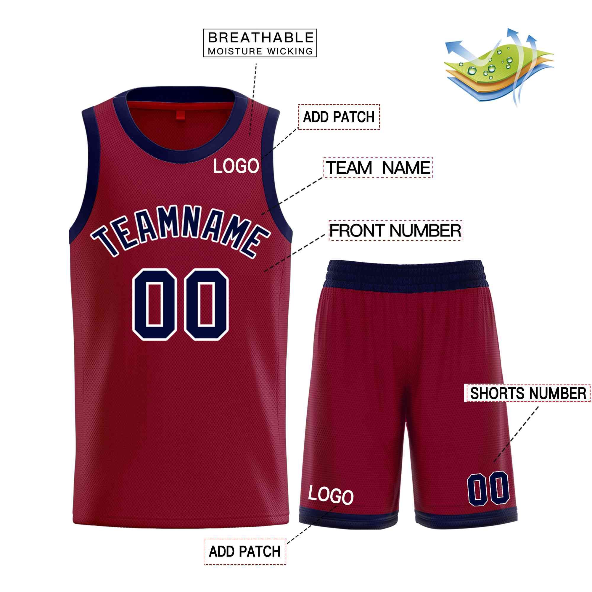 Maillot de basket-ball incurvé personnalisé, ensembles classiques marron marine-blanc