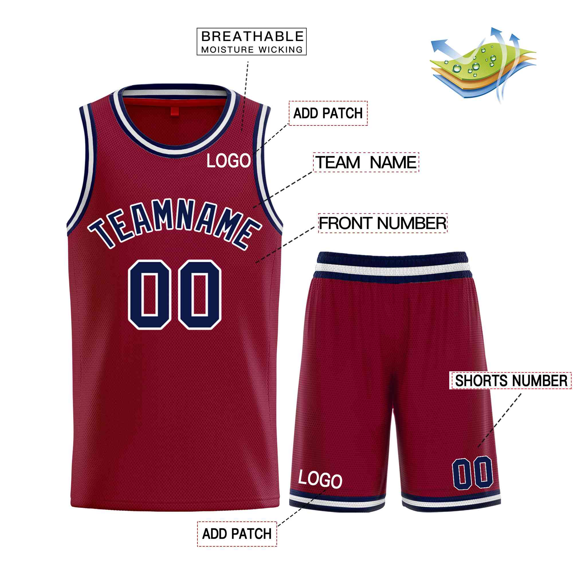 Maillot de basket-ball incurvé personnalisé, ensembles classiques marron marine-blanc