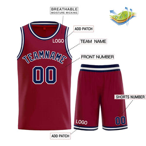 Custom Maroon Navy-White Classic Sets Curved Basketball Jersey