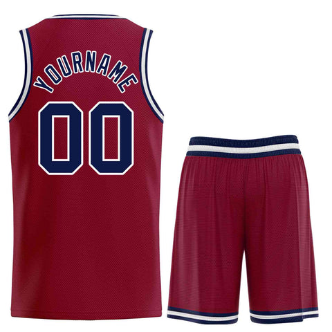 Custom Maroon Navy-White Classic Sets Curved Basketball Jersey