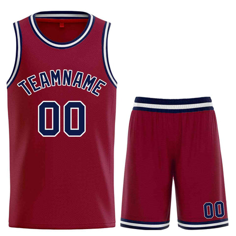 Custom Maroon Navy-White Classic Sets Curved Basketball Jersey