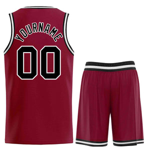 Custom Maroon Black-White Classic Sets Curved Basketball Jersey