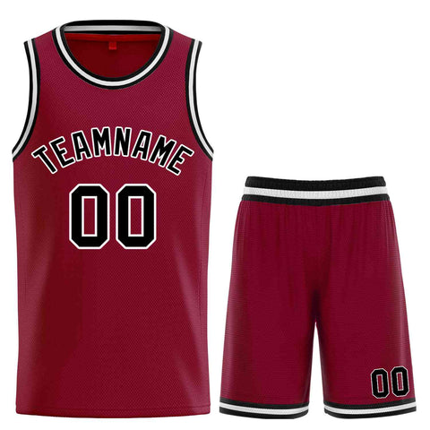 Custom Maroon Black-White Classic Sets Curved Basketball Jersey
