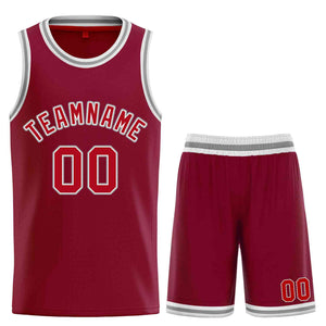 Custom Maroon Red-Gray Classic Sets Curved Basketball Jersey