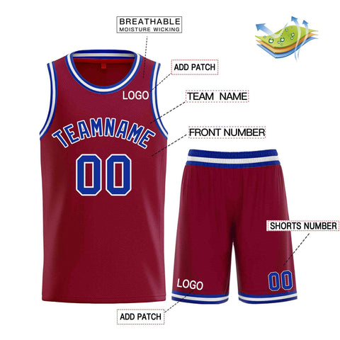 Custom Maroon Royal-White Classic Sets Curved Basketball Jersey