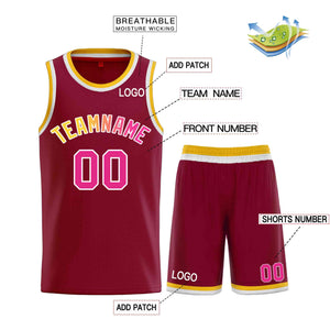 Custom Maroon Pink-White Classic Sets Curved Basketball Jersey