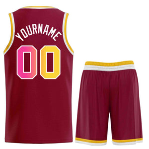 Maillot de basket-ball incurvé personnalisé, ensembles classiques marron rose-blanc