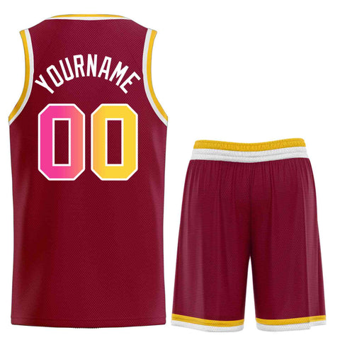 Custom Maroon Pink-White Classic Sets Curved Basketball Jersey