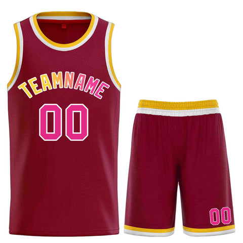 Custom Maroon Pink-White Classic Sets Curved Basketball Jersey