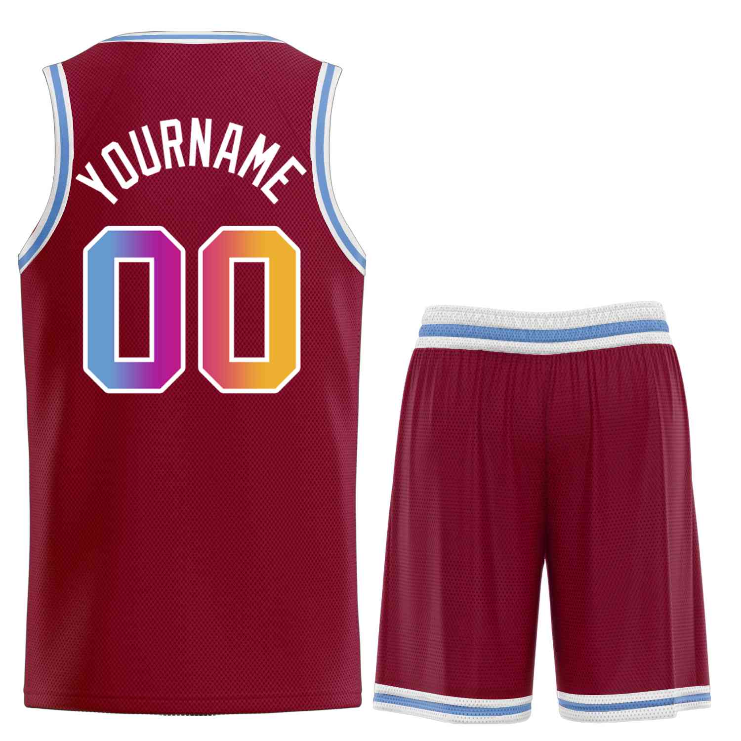 Custom Maroon Powder Blue-White Classic Sets Curved Basketball Jersey